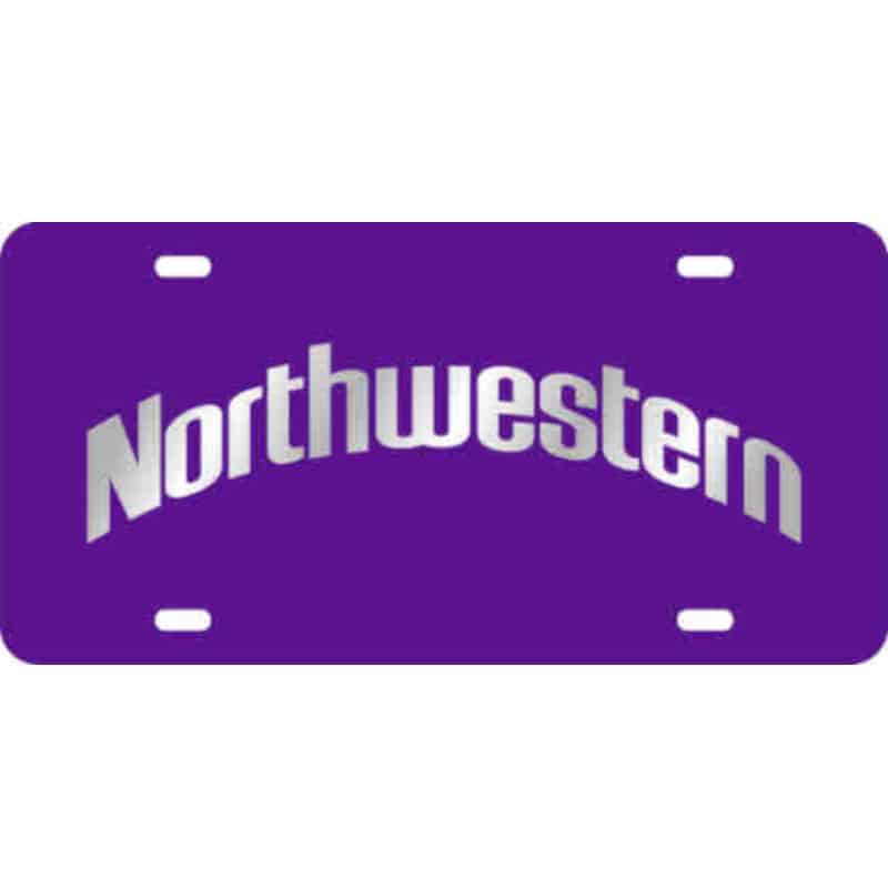 Northwestern Wildcats Thick Purple Mirrored Acrylic License Plate with Arched Northwestern Design
