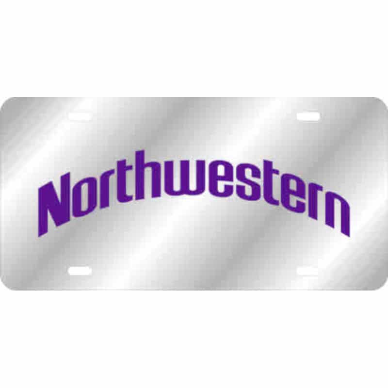 Northwestern Wildcats Thick Mirrored Acrylic License Plate with Purple Arched Northwestern Design