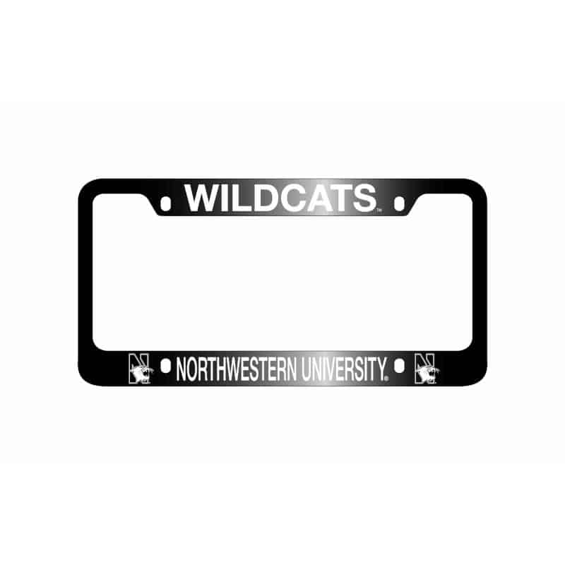 Northwestern Wildcats Laser Engraved Thick Black License Plate Frame with Wildcats Northwestern University Design