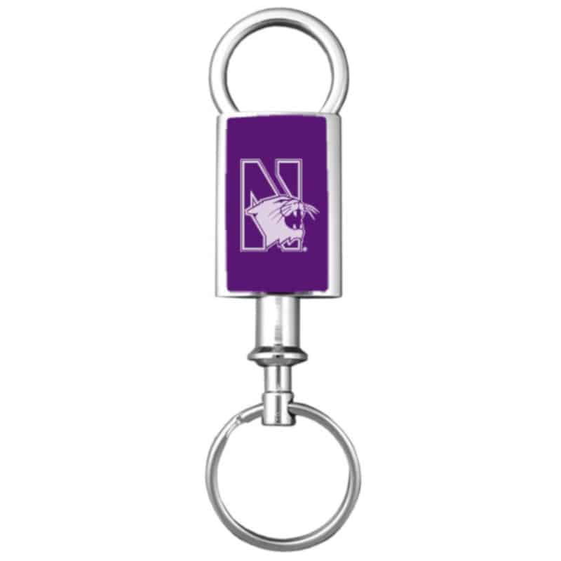 Northwestern Wildcats Laser Engraved Purple Valet Key Chain with Mascot Design