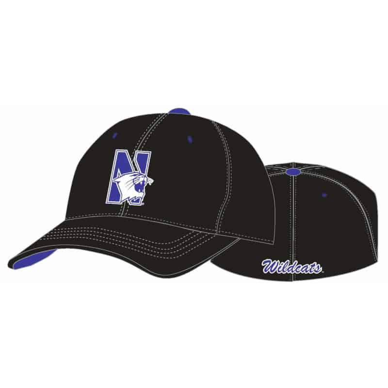 Northwestern Wildcats Black Flexfit Hat with N-Cat Design