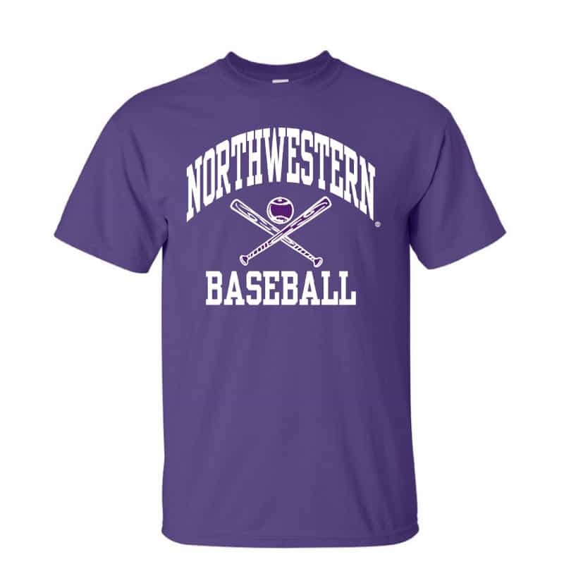 Northwestern University Wildcats Purple Short Sleeve Tee Shirt with Baseball Design