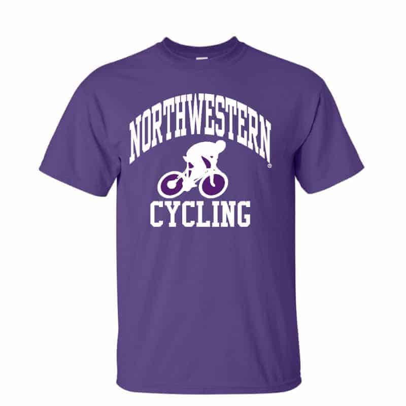 Northwestern University Wildcats Purple Short Sleeve Tee Shirt with Cycling Design