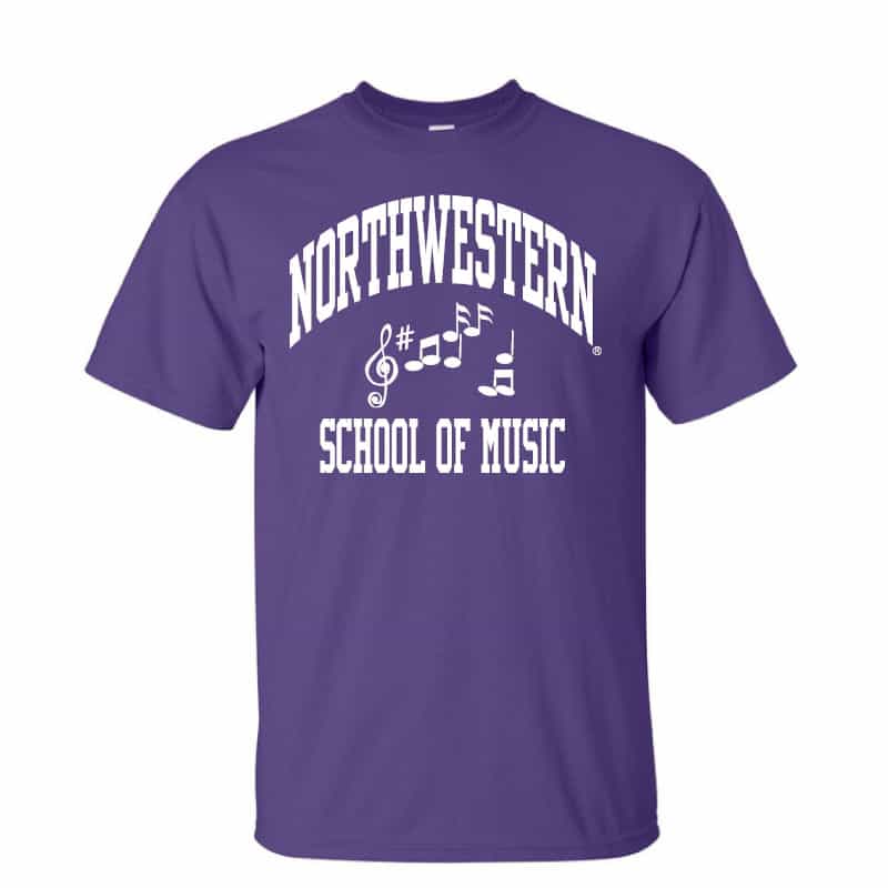 Northwestern University Wildcats Purple Short Sleeve Tee Shirt with Music Design