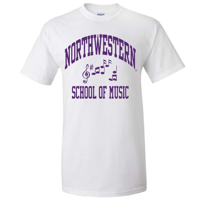 Northwestern University Wildcats White Short Sleeve Tee Shirt with Music Design