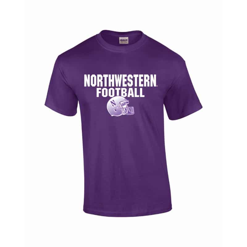 Northwestern University Wildcats Purple Short Sleeve Tee Shirt with Football Helmet Design