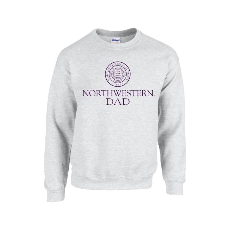 Northwestern University Wildcats Light Grey Crewneck Sweatshirt With Dad Design