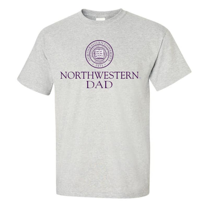 Northwestern University Wildcats Light Grey Short Sleeve Tee Shirt with Dad Design NW2972