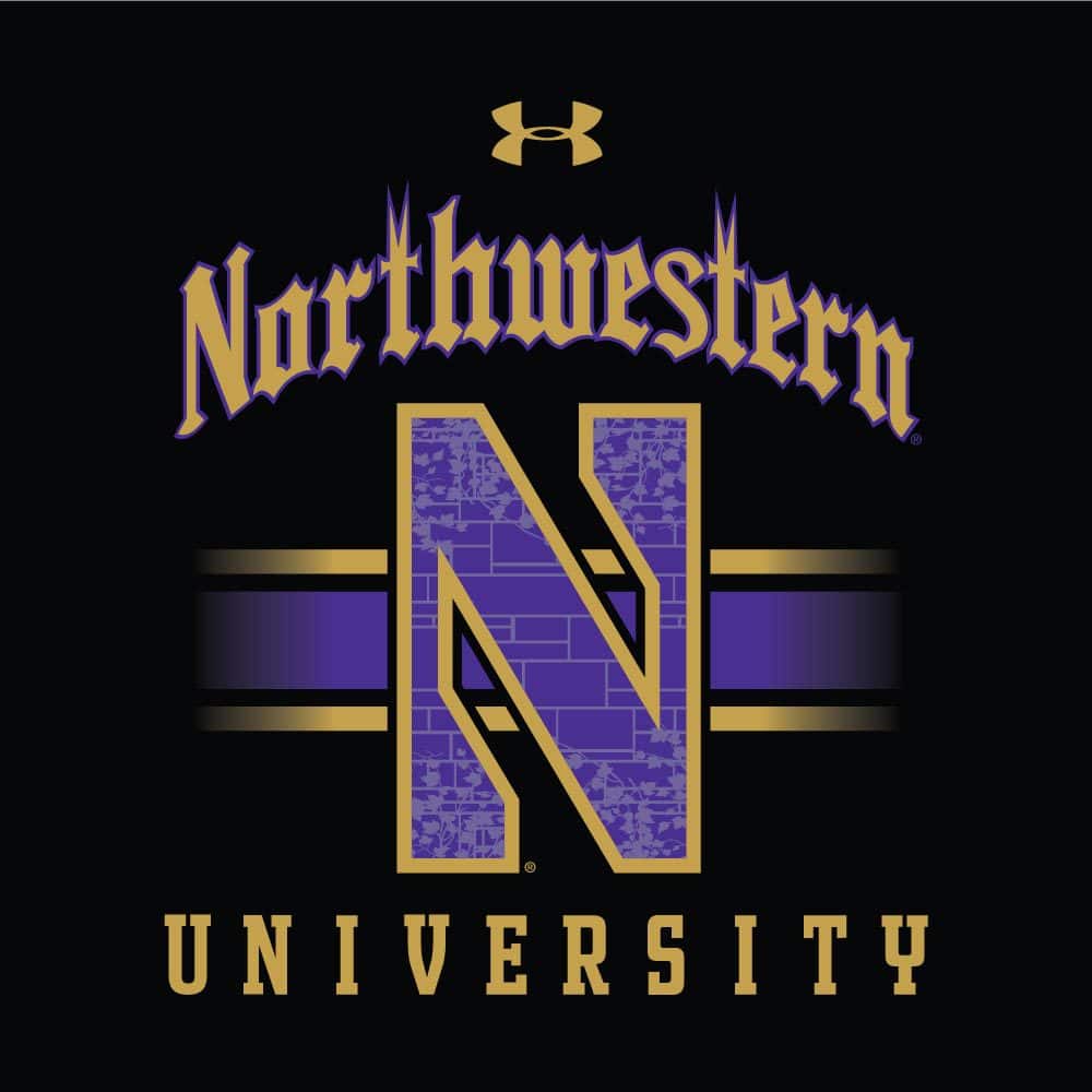 Northwestern University Wildcats Men’s Under Armour Tactical Tech™ Black Long Sleeve T-Shirt with Gothic Design with Stylized N
