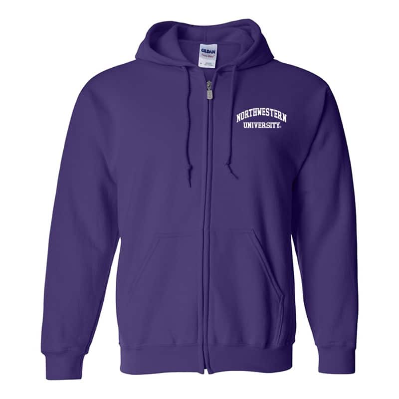 Northwestern University Wildcats Men's Purple Full-Zip Hooded Sweatshirt with Left Chest Embroidered Northwestern University Design