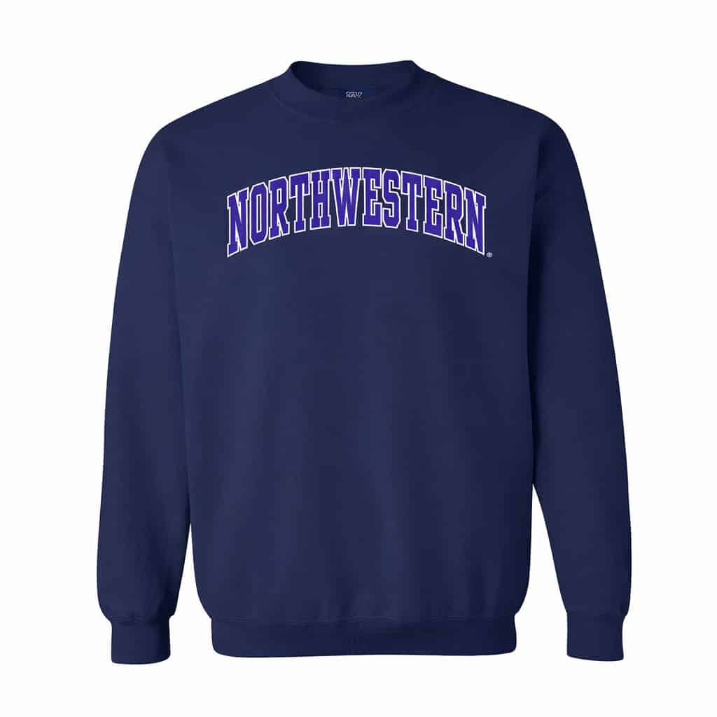 Northwestern University Wildcats Men's MV Fundamental Fleece Navy Crewneck Sweatshirt with Two Color Arch Design