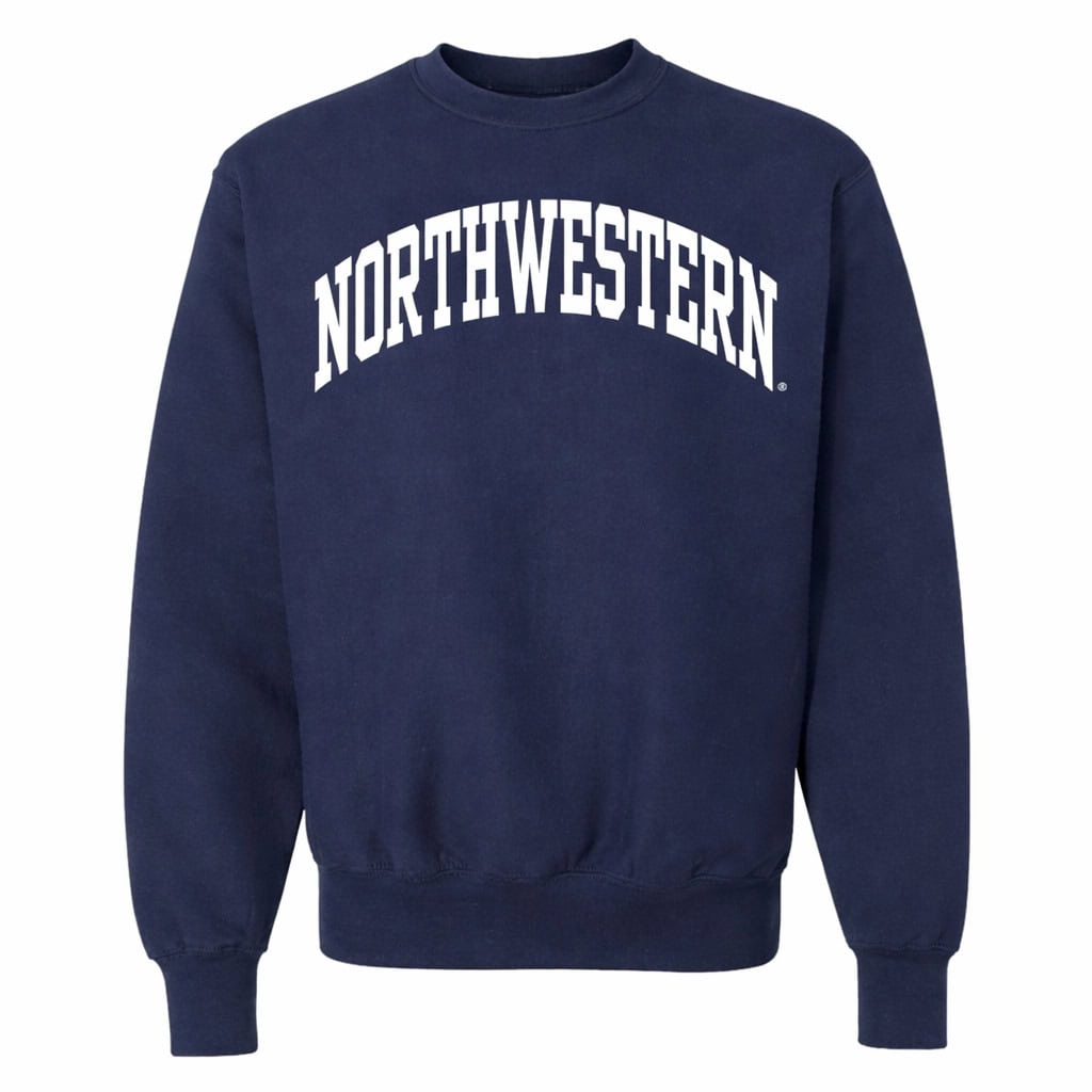 Northwestern University Wildcats Men's MV Pro-Weave Super-Heavy Navy Crewneck Sweatshirt with One Color Arch Design