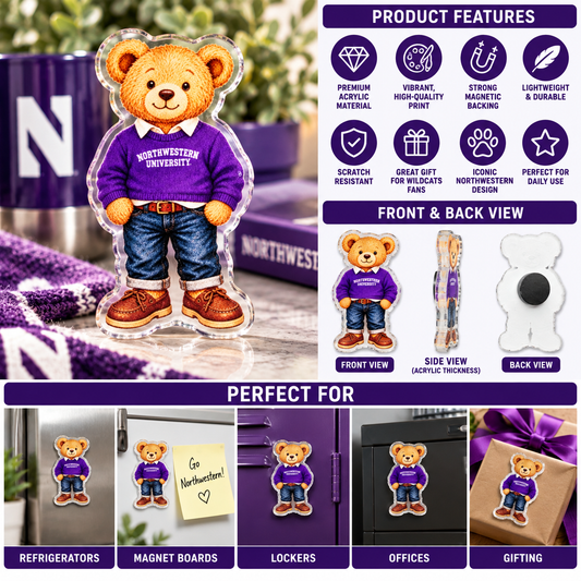 Northwestern University Wildcats Teddy Bear Acrylic Magnet