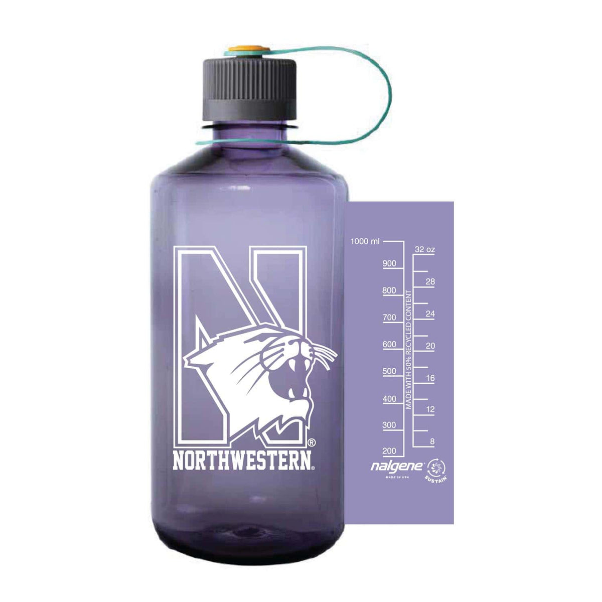 Northwestern University Wildcats 32 oz. Aubergine Tritan Narrow Mouth Nalgene Water Bottle with N-Cat Design