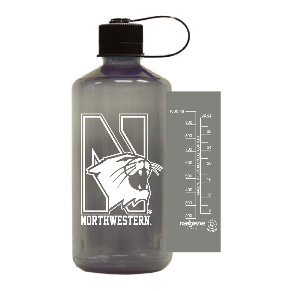 Northwestern University Wildcats 32 oz. Smoke Tritan Narrow Mouth Nalgene Water Bottle with N-Cat Design