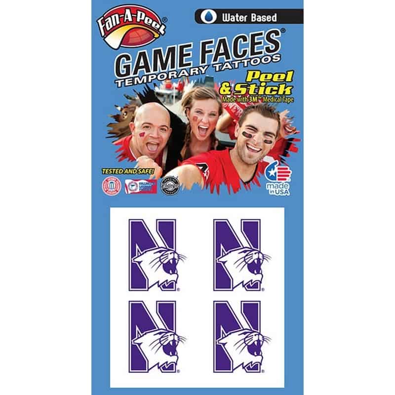 Northwestern Wildcats Water Based Temporary Spirit Tattoos with N-Cat Logo