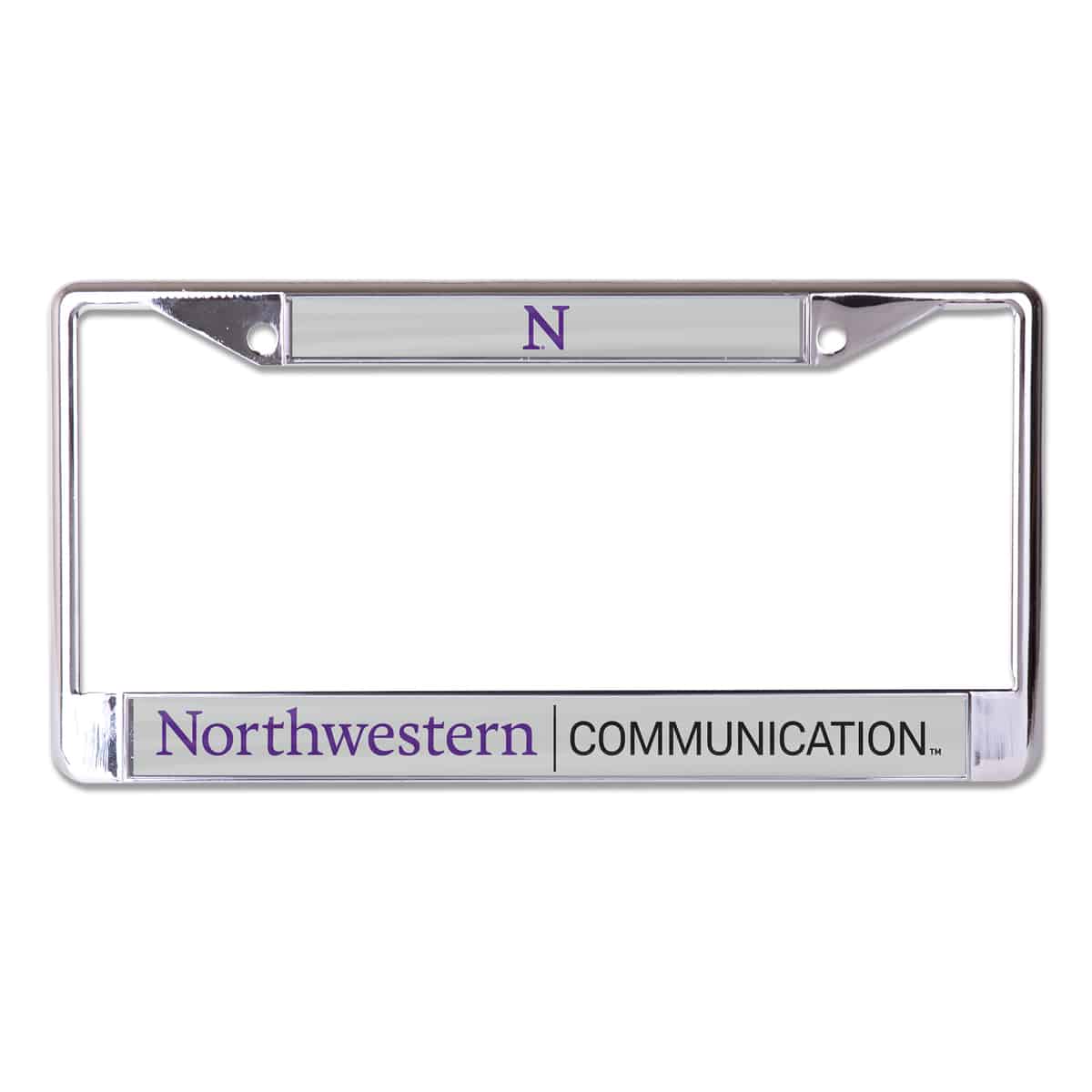 Northwestern University Wildcats Chrome License Plate Frame with Grey Laser Cut Northwestern/Communication Insert
