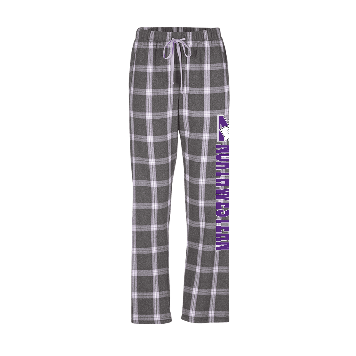 Northwestern University Wildcats Women's Charcoal Lavender Tomb Plaid Harley Flannel Pants with Northwestern Down the Leg Design