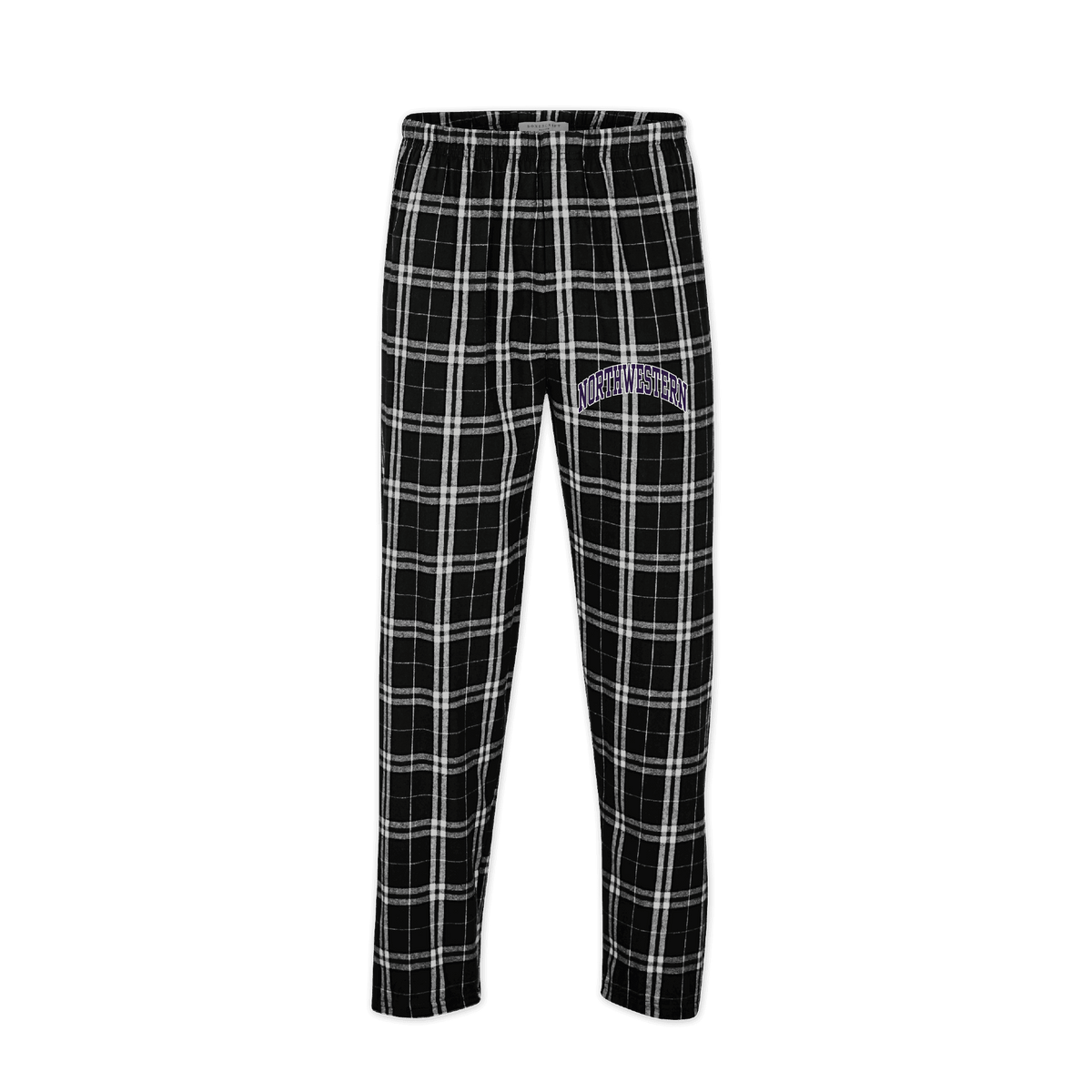 Northwestern University Wildcats Men's Black White Plaid Harley Flannel Pants with Small Arched Northwestern Design