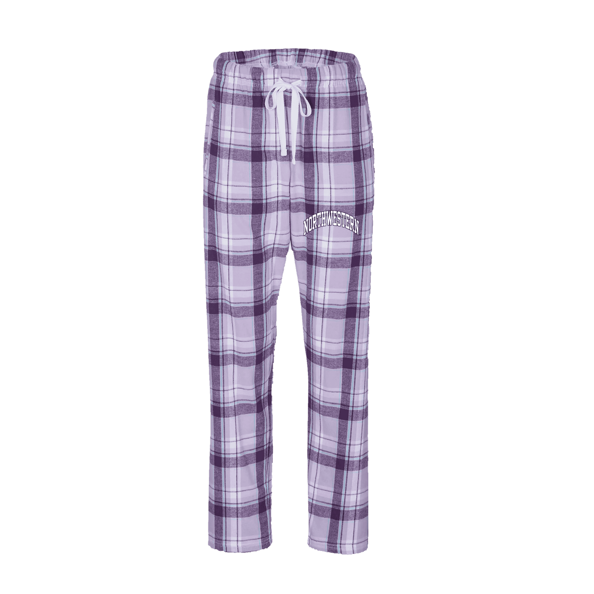 Northwestern University Wildcats Women's Lavender Sophie Plaid Harley Flannel Pants with Small Arched Northwestern Design