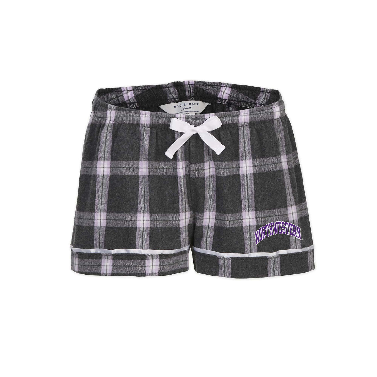 Northwestern University Wildcats Women's Charcoal & Lavender Tomb Plaid Flannel Boxer Short