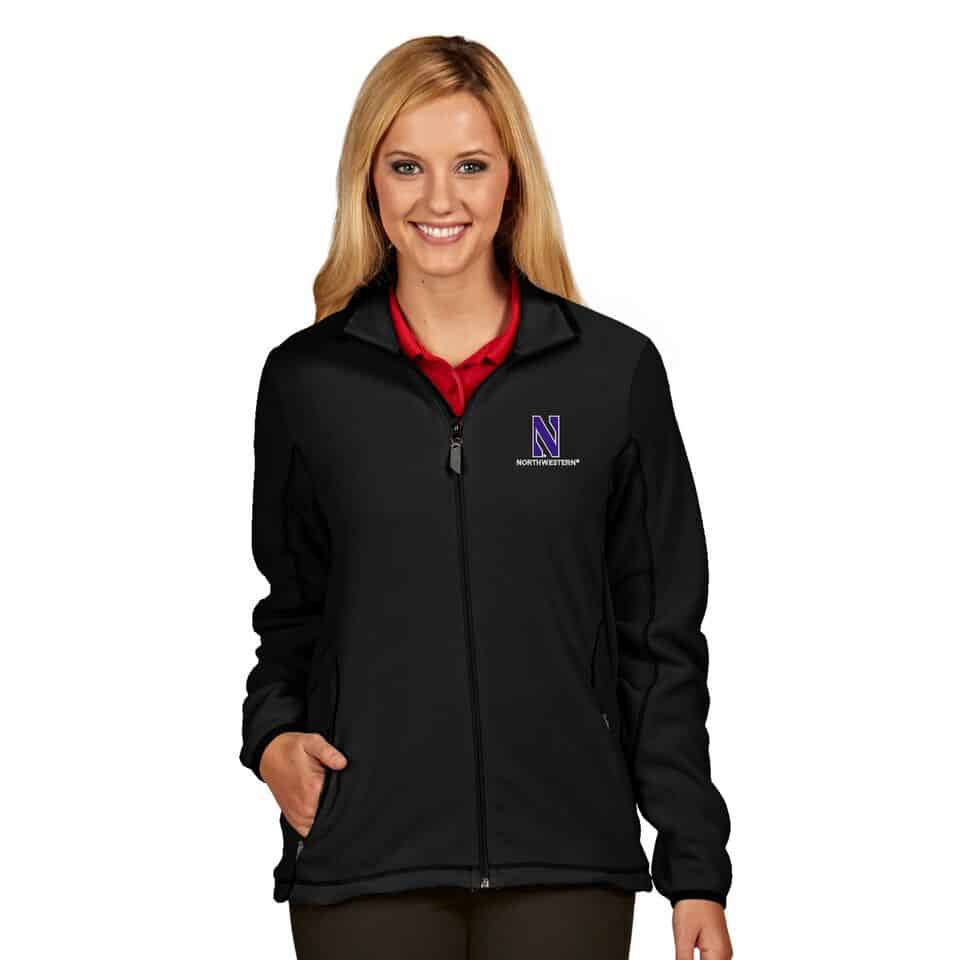 Northwestern University Wildcats Women's Antigua Polarfleece Ice Jacket in Black