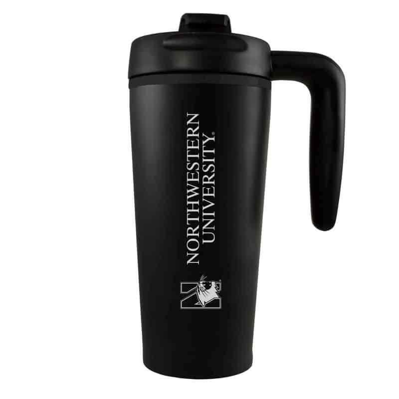 Northwestern University Wildcats 16 oz Laser Engraved Black Insulated Travel Tumbler With Handle