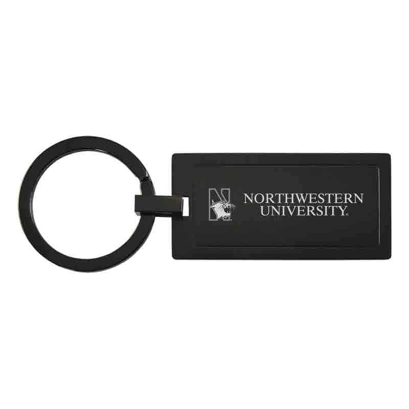 Northwestern University Wildcats Laser Engraved Black Rectangular Keychain with N-Cat & Northwestern University Design