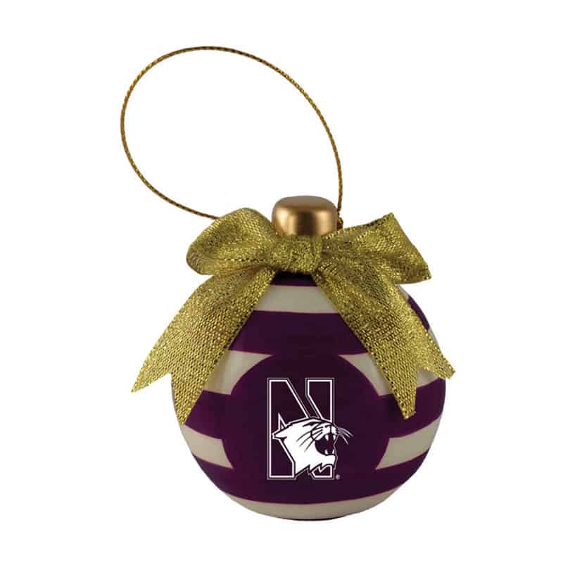 Northwestern University Wildcats Ceramic 3D Christmas Bulb Shaped Purple Ornament with Mascot Design