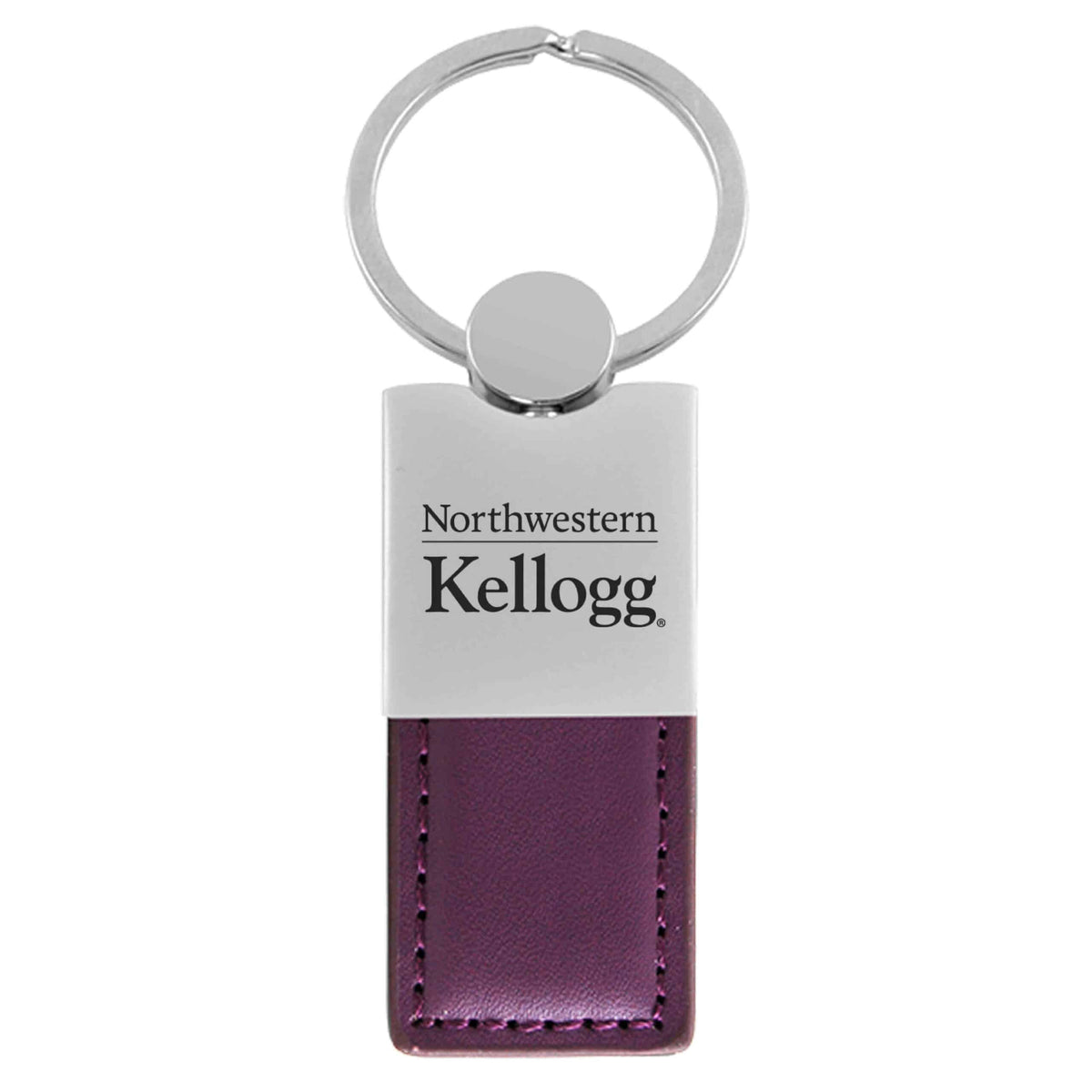 Northwestern University Wildcats Laser Engraved Half Metal & Half Purple Leather Key Chain with Kellogg Design