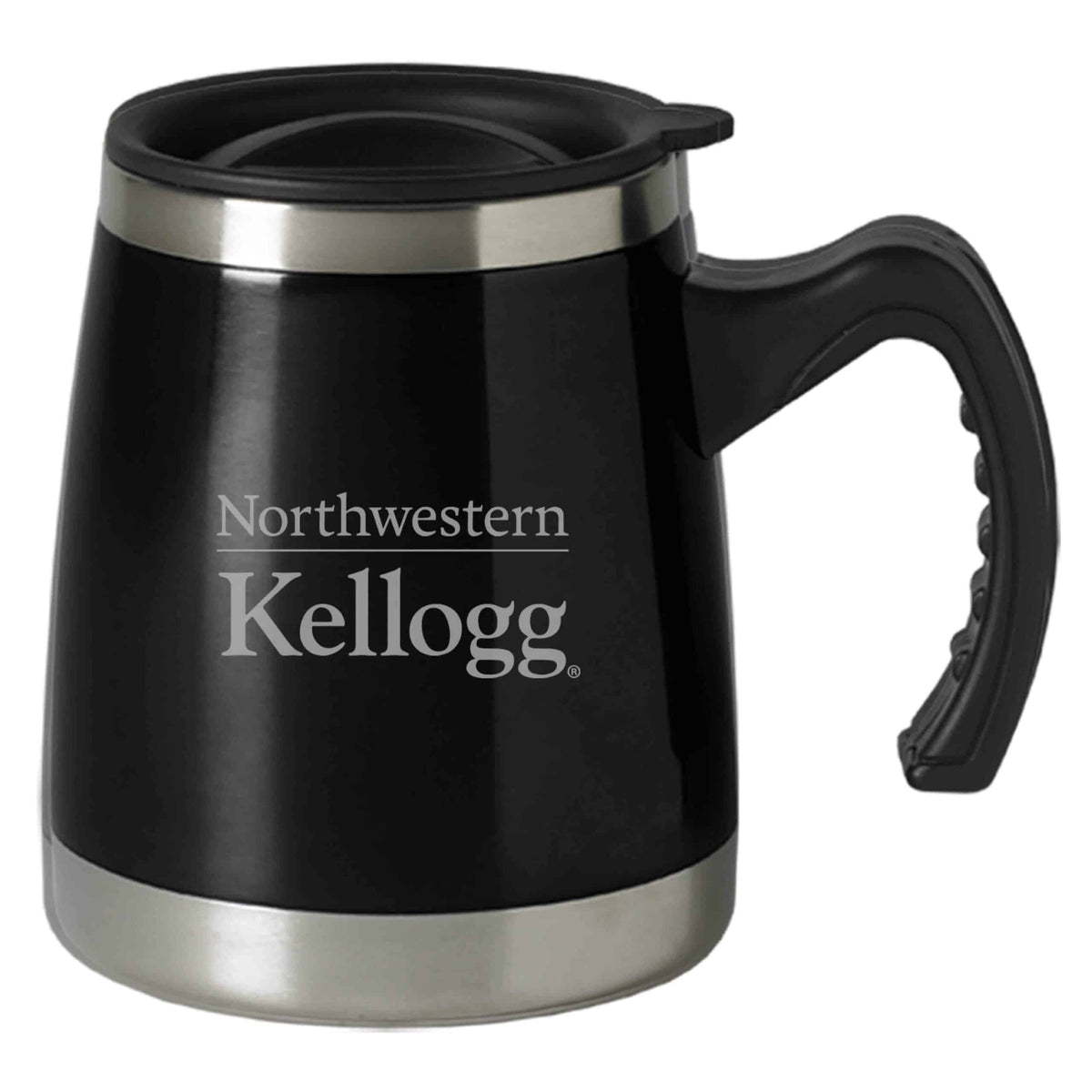 Northwestern Kellogg Laser Engraved Insulated Stainless Steel Black Squat Mug with Handle