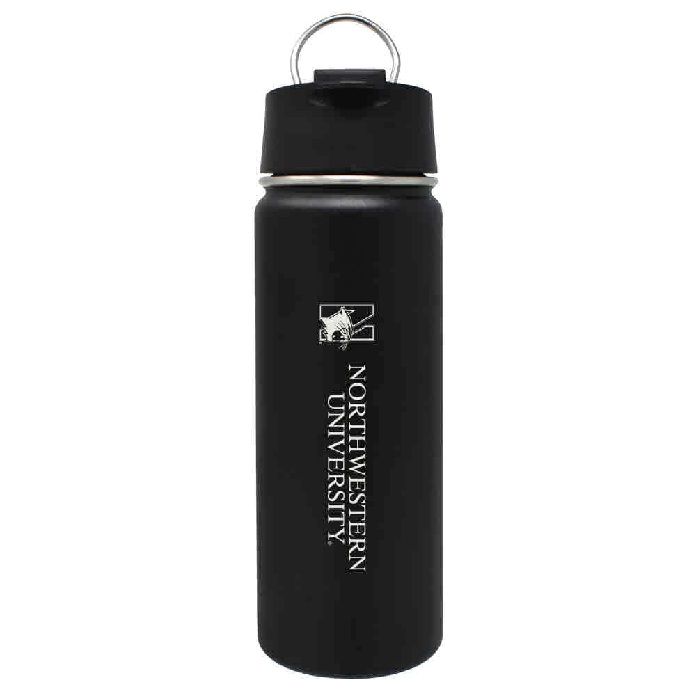 Northwestern University Wildcats 20 oz Laser Engraved Black Impact Travel Tumbler Water Bottle/Mug