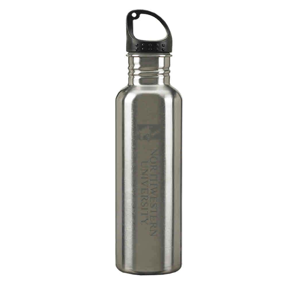 Northwestern University Wildcats 24 oz. Laser Engraved Silver Stainless Steel Water Bottle With N-Cat Design