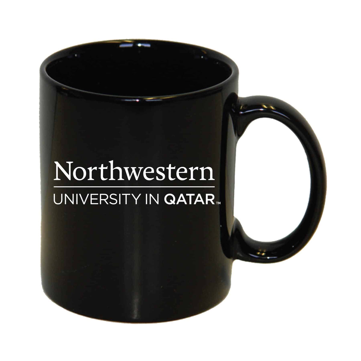 Northwestern University Wildcats 11 oz. Black Ceramic Coffee Mug with Northwestern University in Qatar Design