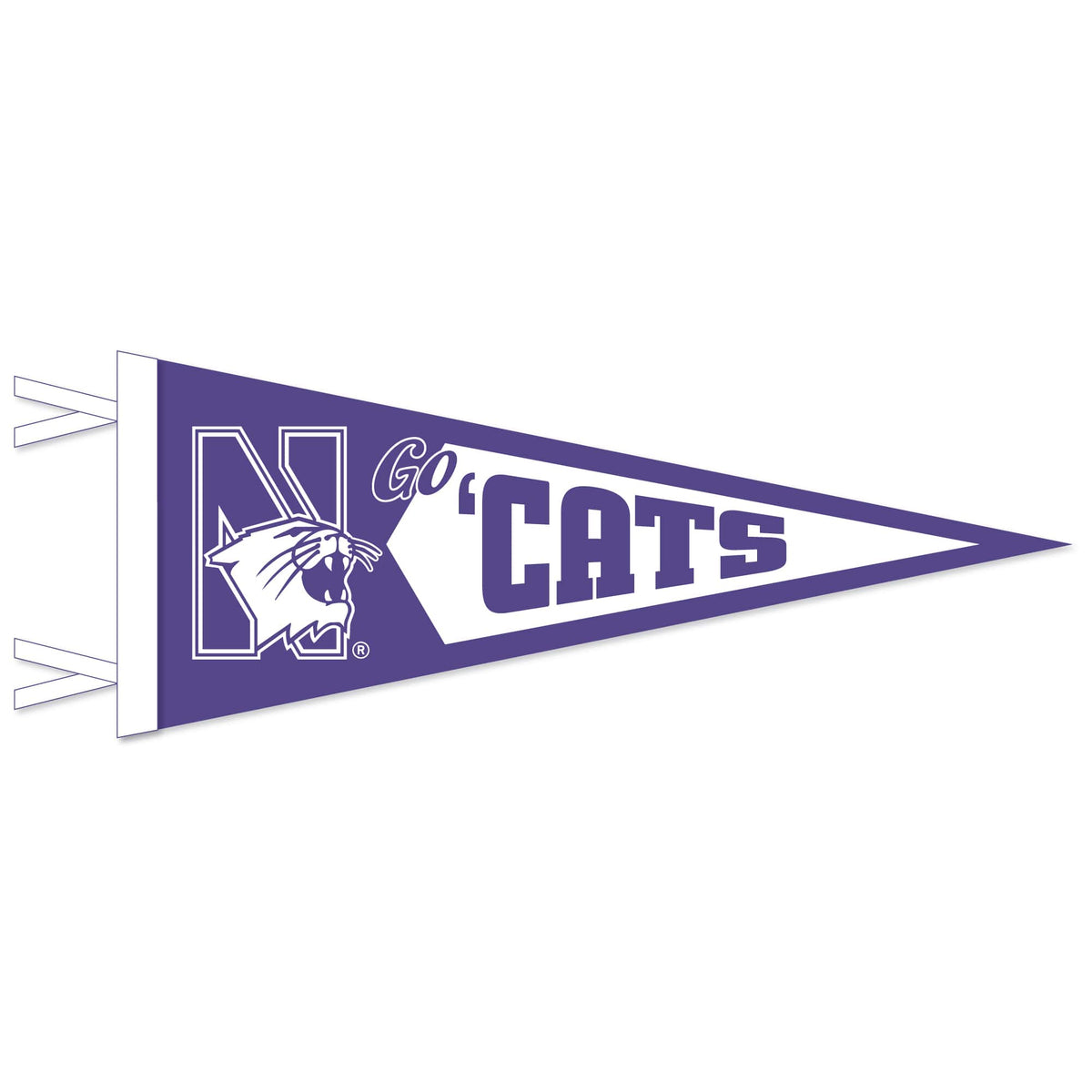 Northwestern University Wildcats Wool Felt Pennant with With N-Cat and Go 'Cats (12"X30")
