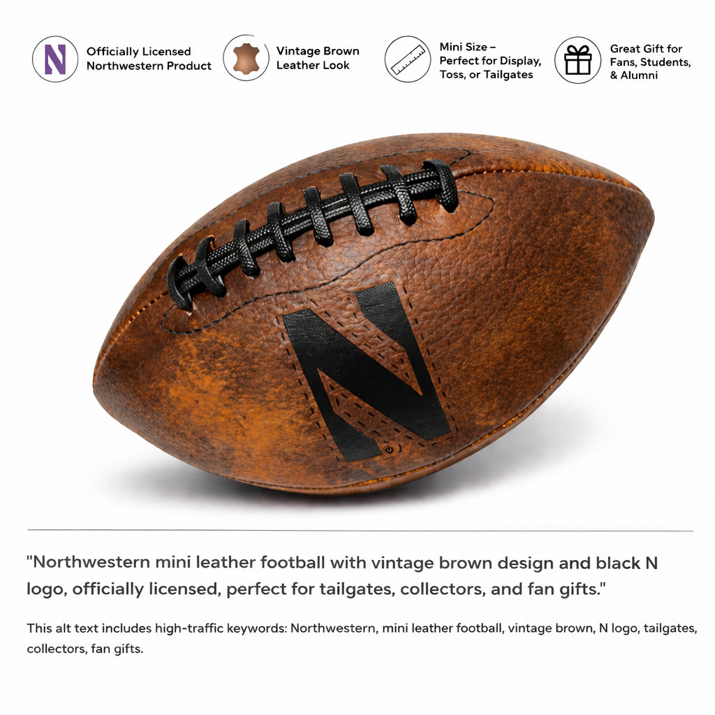 Northwestern mini leather football with vintage brown design and N logo