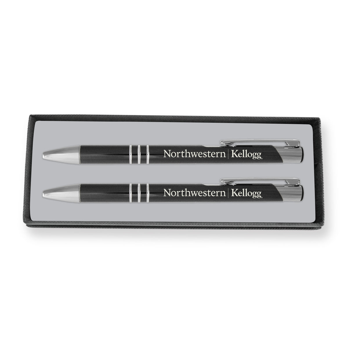 Northwestern I Kellogg Laser Engraved Black Aura Pen and Mechanical Pencil Set