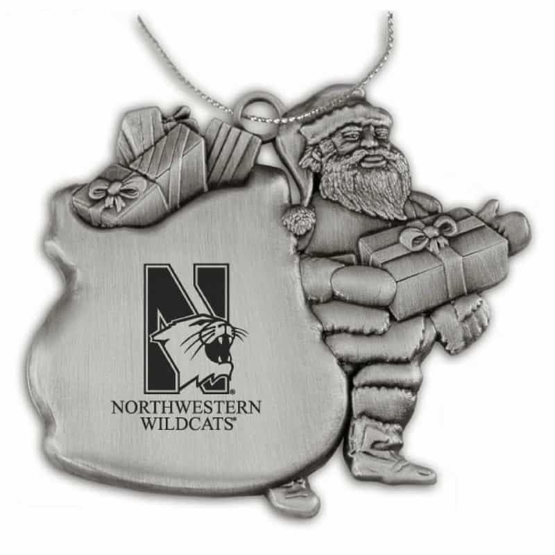 Northwestern University Wildcats Pewter Santa Ornament with Mascot Northwestern University Design