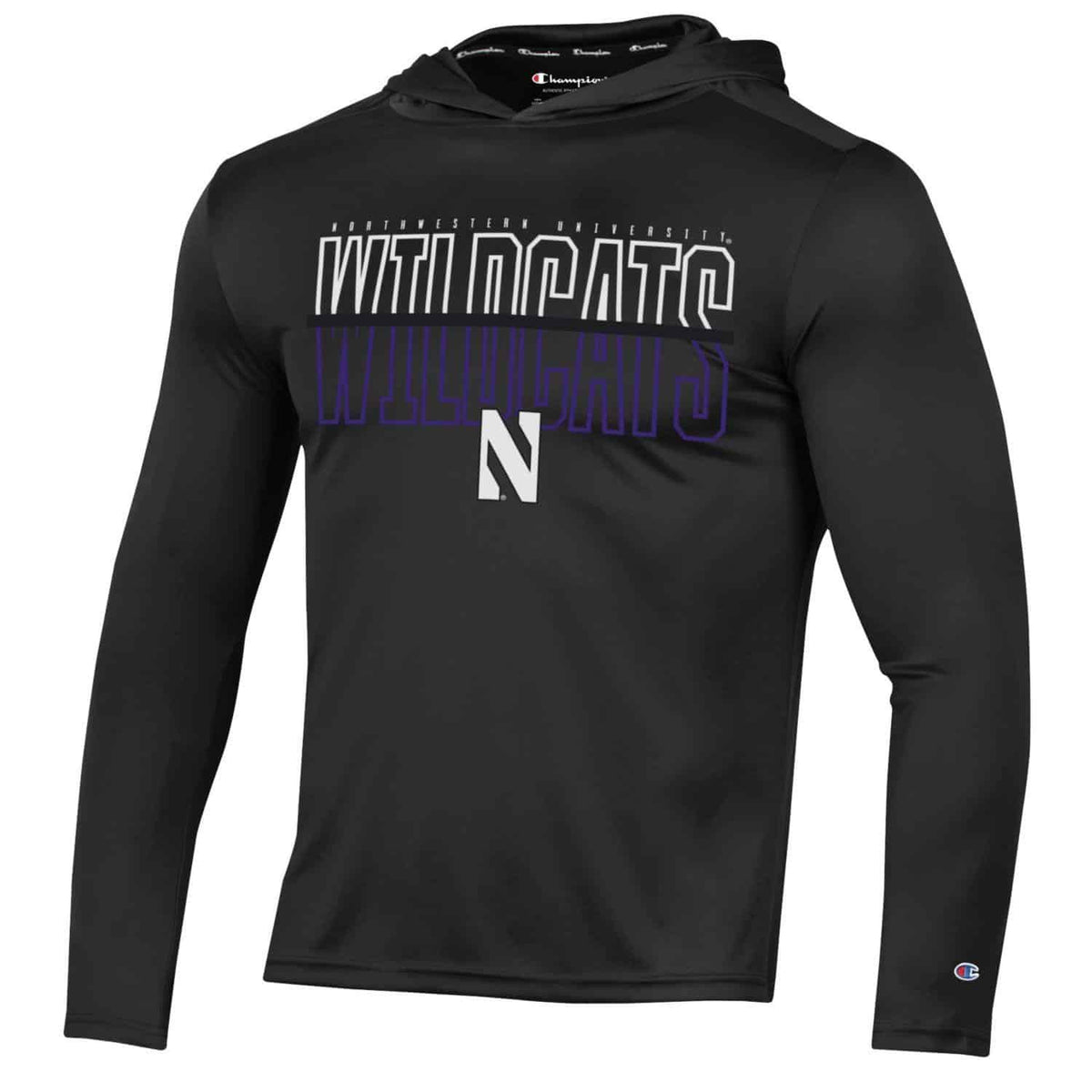 Northwestern University Wildcats Men's Black Impact Hooded Long Sleeve Tee