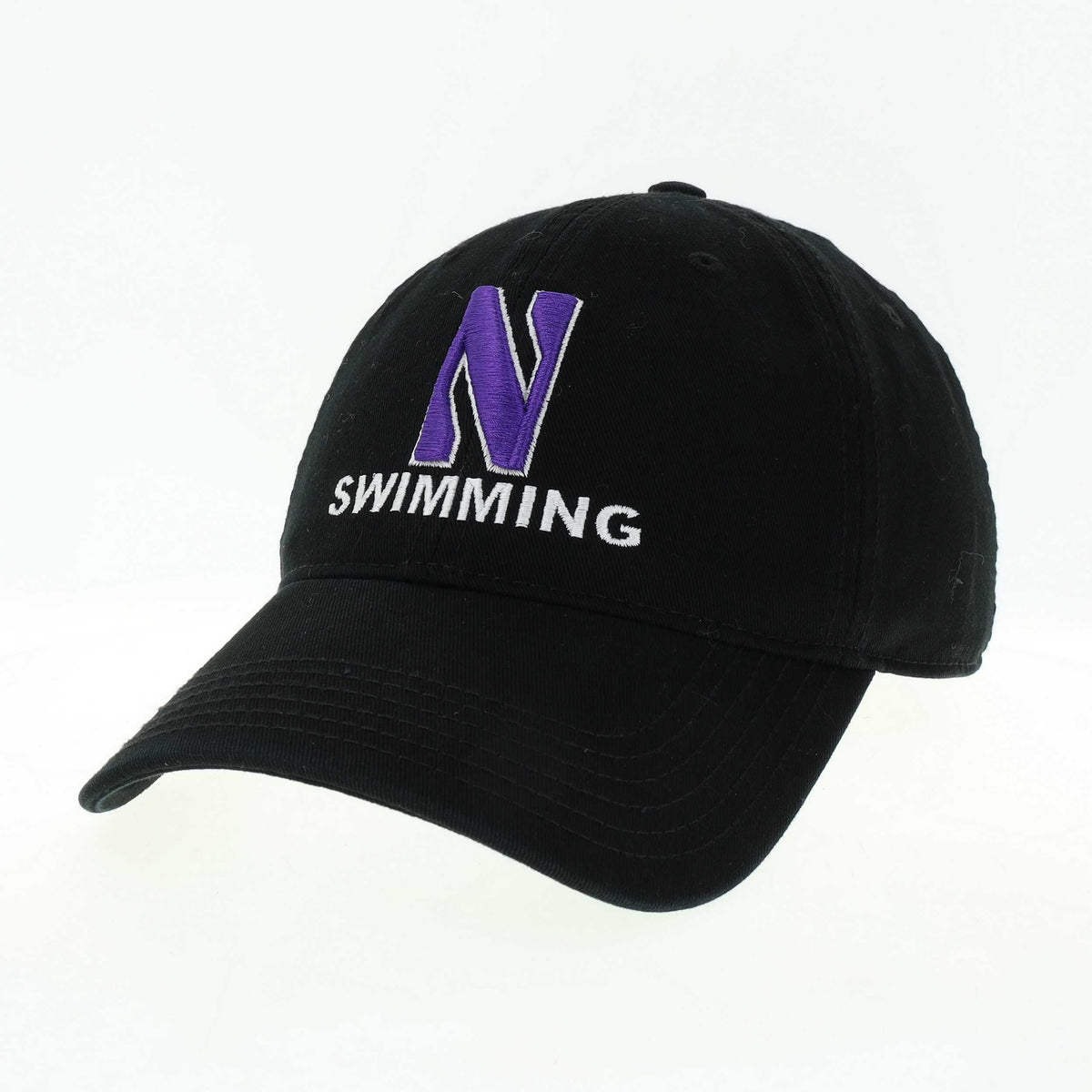 Northwestern University Wildcats Unconstructed Black Cotton Twill Hat with N & Swimming Design