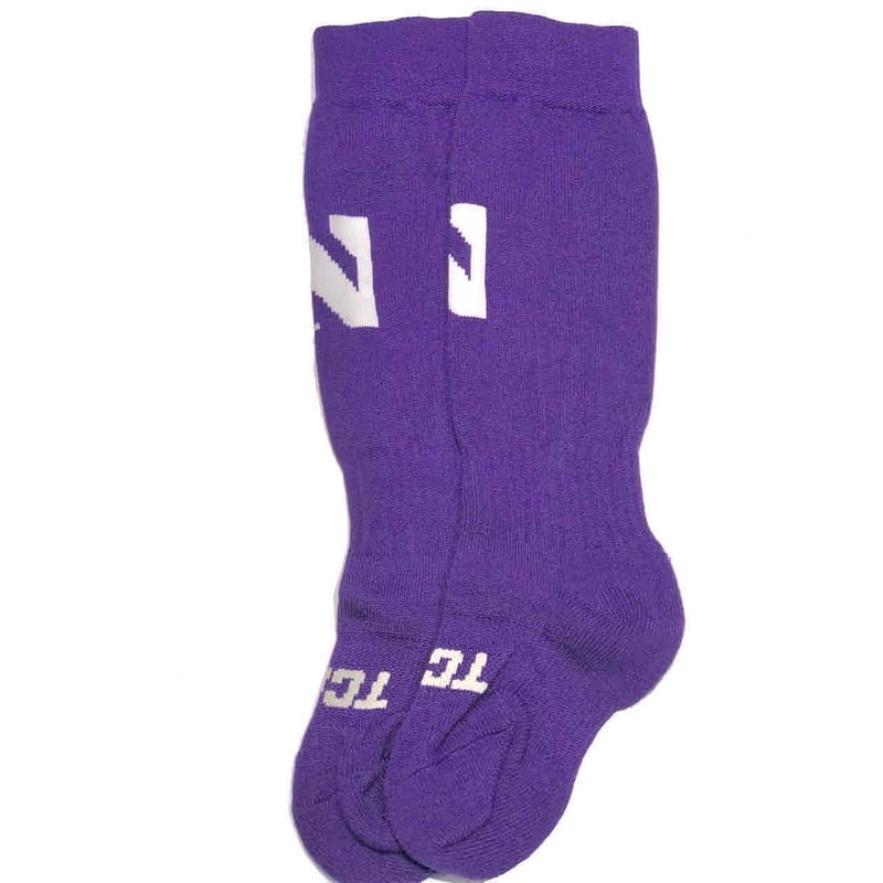 Northwestern University Wildcats Adult Purple Athletic Performance Over-Calf Socks With Stylized N Design