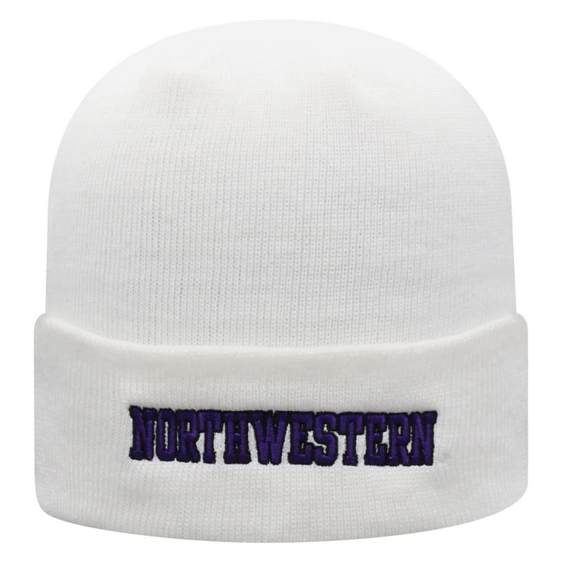 Northwestern University Wildcats Adult White Cuffed Knit Hat With Embroidered N-Cat Design