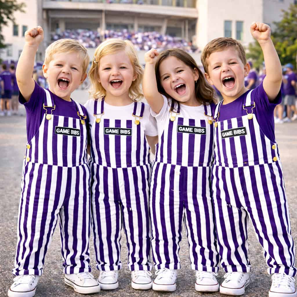 Purple/White Color Toddler Game Bib Overalls
