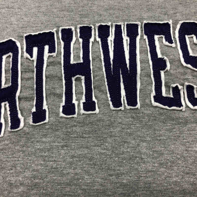 Northwestern University Wildcats Men's Purple Long Sleeve Tee Shirt with Vintage Appliqué Arched Northwestern Design