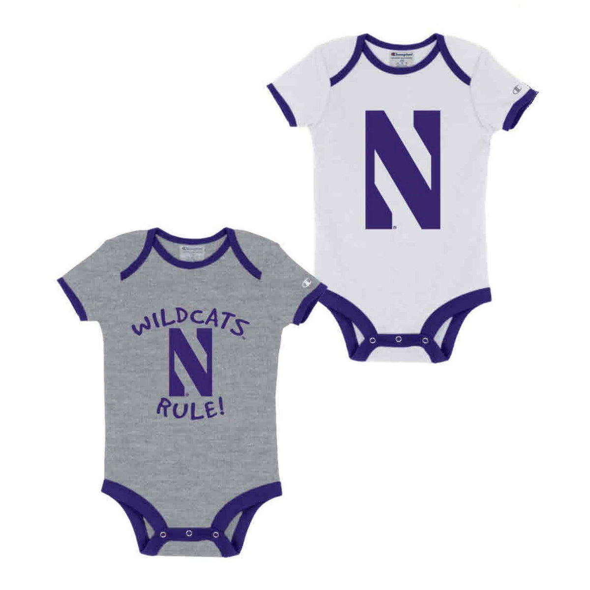 Northwestern University Wildcats Infant 2-Pack Bodysuit Onesie Set with Big N & Wildcats Rule! Designs