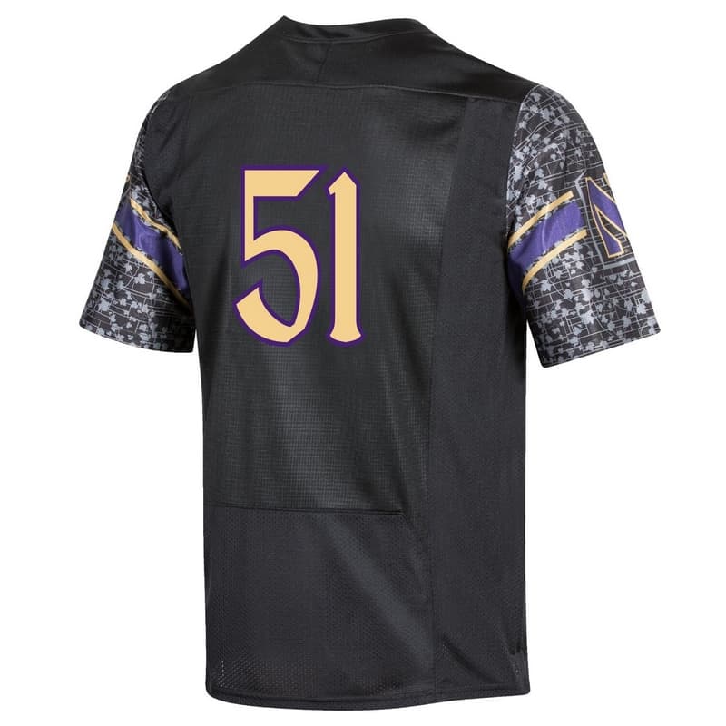 Northwestern University Wildcats Youth Under Armour Black Gothic Replica Football Jersey with #51-Back