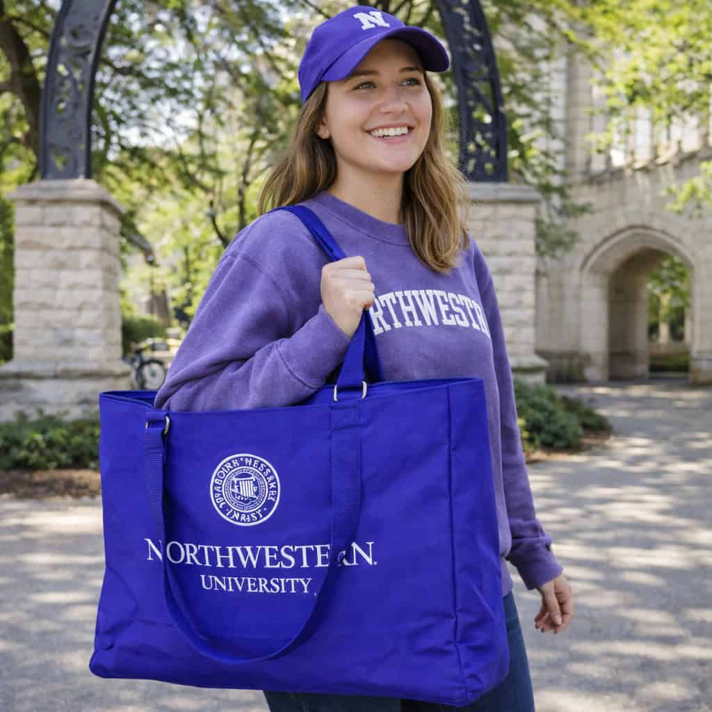 Northwestern University Wildcats Zippered Tote Bag with Embroidered Seal Design