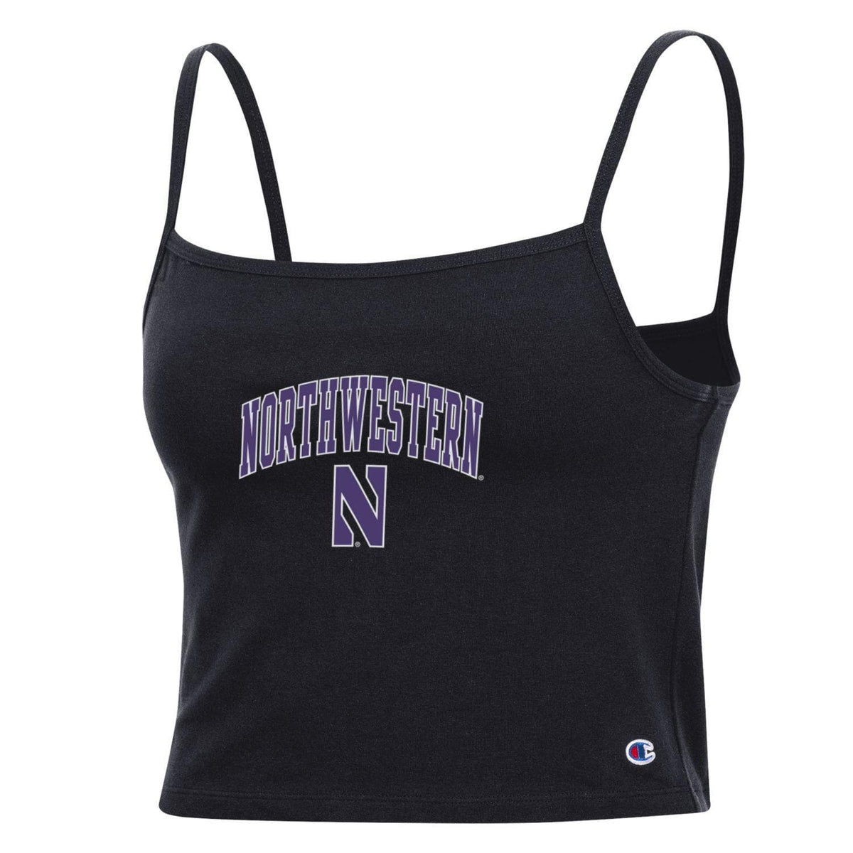 Northwestern University Wildcats Women’s Champion Football Fan Black Cropped Cami with Arch Over N Design
