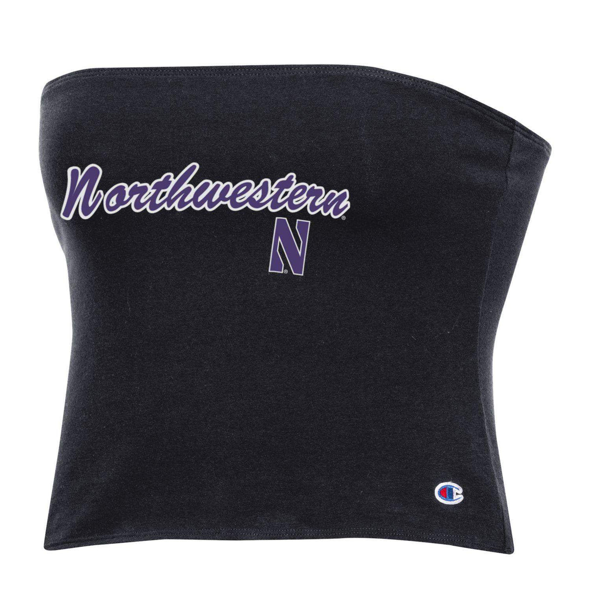Northwestern University Wildcats Women’s Champion Football Fan Black Tube Top with Arch Over N Design