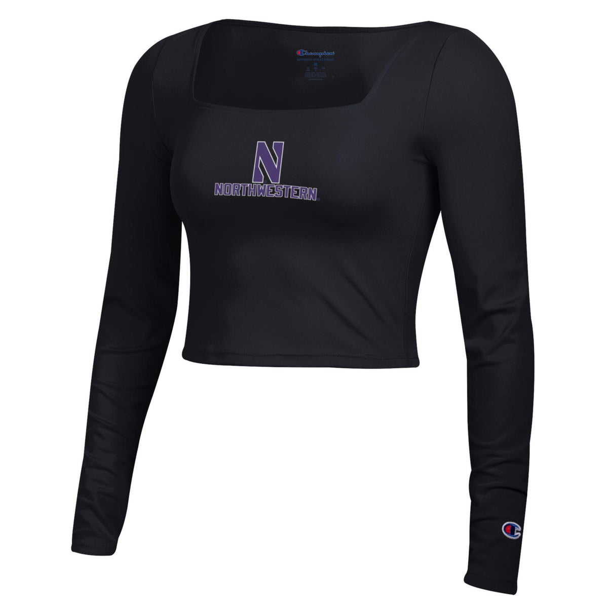Northwestern University Wildcats Women’s Champion Tailgate Her Black Long Sleeve Square Neck Crop